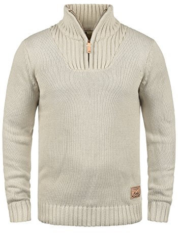 !Solid SDPetro Herren Strickpullover Troyer Grobstrick Pullover mit Troyerkragen Rippbündchen Label-Details Baumwollmischung Regular fit, Größe:XXL, Farbe:Oyster Grey (8215)