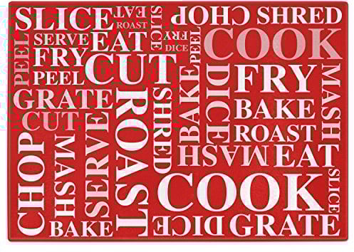 Slice Cook Cut Chop Wording Tempered Glass Chopping Board - Red (Large)