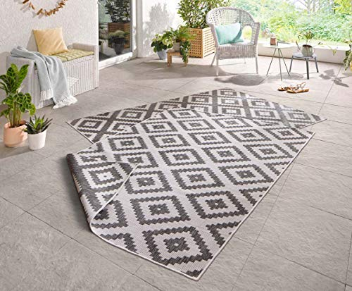 NORTHRUGS Outdoor Teppich Malta-Wendeteppich Wetterfest Modernes Geometrisches Muster Läufer für Balkon Terrasse Garten Wintergarten Wohnzimmerteppich Wasserfest, Polypropylen, Grau,Creme, 80x150cm