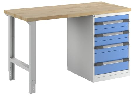 eurokraft | Werkbank | Baukastensystem Serie 7000 | 4 Schubladen | BxT 1500 x 700 mm