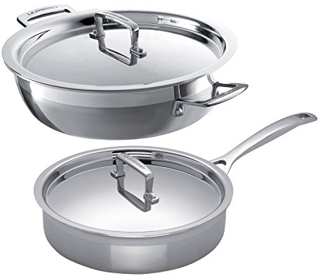 Le Creuset 3-Ply Stainless Steel Saute Pan with Lid, 24 cm and Shallow Casserole, 30 cm