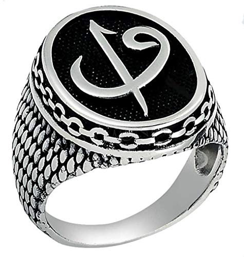 Massiver 925er Sterlingsilber, türkisch-islamischer Elif Vav ovaler Herrenring (7,5)