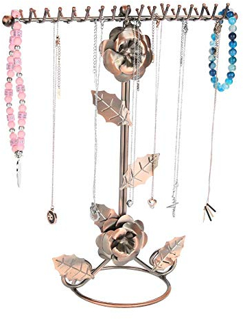 Schmuckständer, Rosen Blumen Schmuckhalter, Extra Hoher Halsketten Halter für Ringe, Ohrringe, Armbänder, Uhren und Accessoires, Schmuckkasten Ablagen mit integrierter Schmuckablage(Rack Bronze)