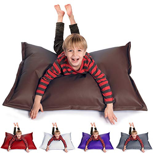 sunnypillow S Sitzsack, Sitzkissen aus Kunstleder Outdoor & Indoor 100 x 70 cm mit 60L Styropor Füllung Sessel für Kinder & Erwachsene Sofa Beanbag viele Farben und Größen zur Auswahl Mocca