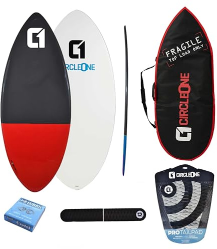Circle One Skimboard-Paket aus Epoxid und Fiberglas, inkl. Tasche, Wachs, Tailpad und Bogenstange, 127 cm, rot