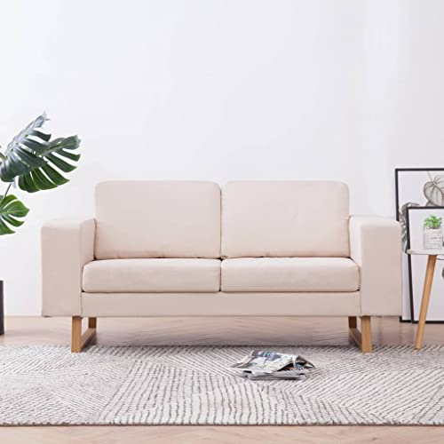 vidaXL Sofa 2-Sitzer mit Rückenkissen Sitzkissen Zweisitzer Loungesofa Polstersofa Lounge Stoffsofa Sitzmöbel Wohnzimmer Stoff Holzrahmen Cremeweiß