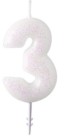 Amscan 9904378 - Candela a forma di numero, 3 glitter, colore: Bianco/Rosa