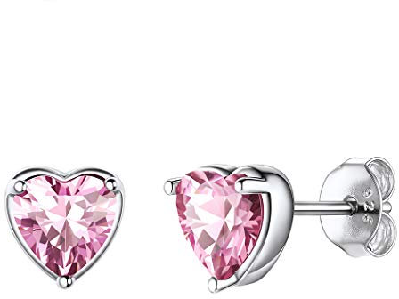 Suplight Orecchini Argento Cuore, Orecchini Donna Rosa Ottobre Orecchini Oro Rosa Orecchini Cuore Argento 925 Orecchini Lobo Opale con Confezione Regalo