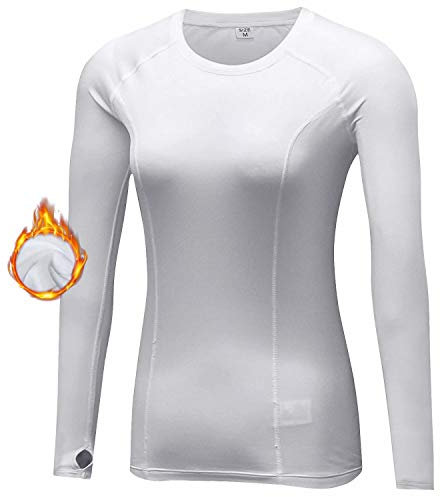 Sillictor Thermal Base Layer Womens Wicking Ski Base Layers with Thumb Hole Long Sleeve Running Top for Sports Gym Hiking Cycling Women Compression Tops High Wicking Breathable Warm 5021 White M