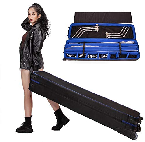 C Stand Roller Case Bag 54 Heavy Duty Carrying Case with Wheels, Handel, Dividers for 3 C Stands Boom Arms Grip Heads, Tripod Bag for Light Stand