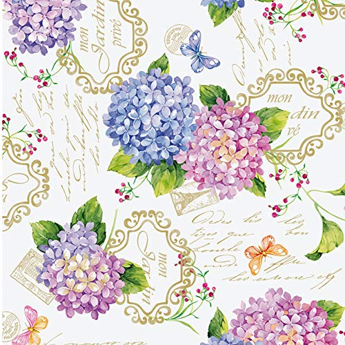ecosoul Wachstuchtischdecke Hortensie Blumen Schmetterlinge bunt (7,-€/Meter) Wachstischdecke Schutzdecke Gartentischdecke Meterware glatt abwaschbar Breite:140cm Länge:100cm