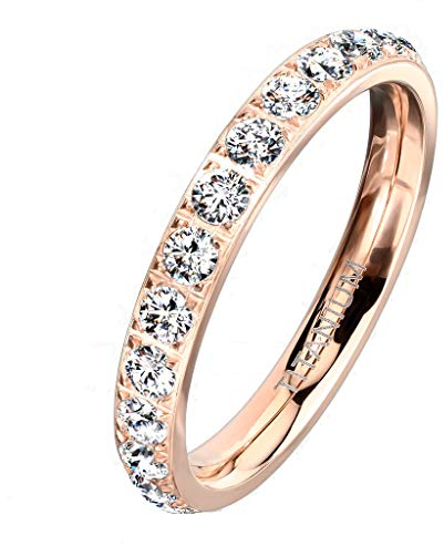 Paula & Fritz® Ring Damen Zirkonia Titan-IUM Größe 47 (15,0) Rose-Gold Freundschaftsring Partnerring Ehering Verlobungsring Memoire-Ring Frauenring Damenring
