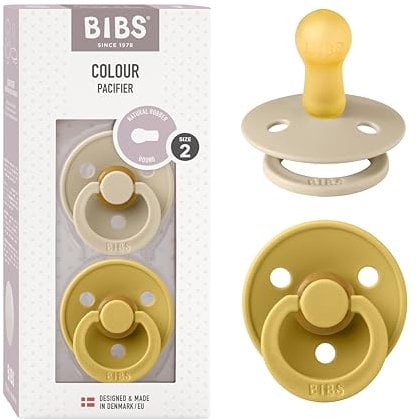 BIBS Colour Schnuller 2er-Pack, BPA-frei, Kirschform Nippel. Naturkautschuk/Latex, Hergestellt in Dänemark. Größe 2 | 6+ Monate | 2-Pack, Vanilla/Mustard