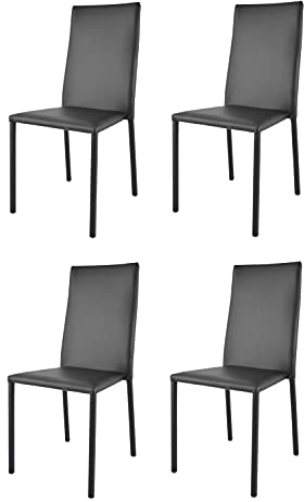 t m c s Tommychairs - Set von 4 stapelbaren Stühlen Modell Julia für Küche, Bar und Esszimmer, Robustes Gestell aus Stahl, gepolstert und mit schwarzem Kunstleder bezogen