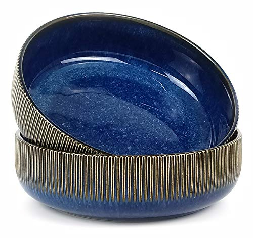 Amslan Porcelain Salad Bowl Ceramic Soup Bowl Large Ramen Bowl Noodle Bowl Cereal Dessert Bowl Oatmeal Bowl Fruit bowl Serving Bowl Blue (Blue.)