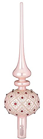 Inge-glas Dekorierte Spitze 31cm Pearly Rose | Weihnachtsbaumspitze rosa mit Glitzersteinen | Christbaumspitze verziert (rosa)
