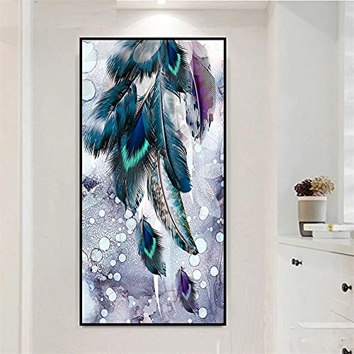 5D Diamant Painting Bilder Farbige Federn,DIY Diamond Painting Set für Kinder und Erwachsene, Malen Nach Zahlen Vollbohrer Kristall Strass Mosaik Leinwand Stickerei Handwerk Wanddeko Geschenk 50x100cm