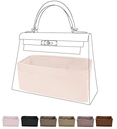 DGAZ Handtaschen Organizer Einsatz, Seide Innentasche für Hermes Kelly Pochette/Mini II/20/25/28/32/35/40 Taschen, Leicht Organizer Innentaschen (Craie, KL25)