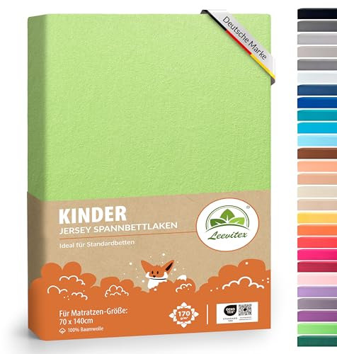 Premium Kinder Spannbettlaken leevitex® | 2er Set | Für Babybett & Kinderbett 70 x 140 cm | 100% hochwertige Mako-Jersey-Baumwolle - 170 g/m² | Öko Tex geprüft | Apfelgrün