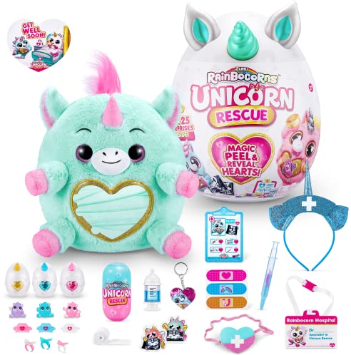 Rainbocorns Licorne Rescue Surprise, Tiffany, Oeuf Géant avec Plus de 25 Surprises, Peluche Câline, (Licorne Tiffany)
