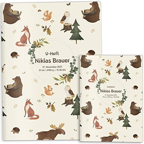 OLGS U-Heft und Impfpasshüllen Set Awesome World | Hochwertige Untersuchungsheft & Impfpass Hüllen mit Namen und Geburtsdatum - Uhefthülle, Impfpasshülle personalisiert, Browny Bear