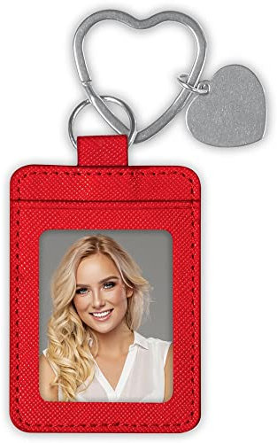 Matches21 Porte-clés avec petit pendentif en forme de cœur en cuir synthétique et métal Rouge