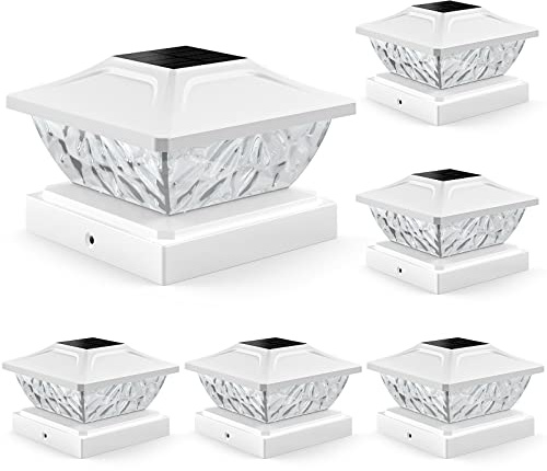 ENSLI Solar Post Cap Lights Outdoor 6 Pack, 2 Mode Bright Fence Post Solar Lights Outdoor Waterproof, Deck Fence Post Cap Light Solar Powered for 4x4 4.5x4.5 5x5 Posts in Garden Decor