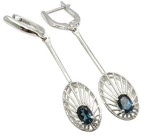 SilverStarJewel Ovale London Blue Topas Damen Ohrringe 5,4 cm 925 Sterling Silber Direkt ab Werk