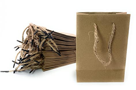 24er Set kleine Papiertasche Format 16 x 11,5 x 6cm Kraftpapier Geschenktüten mit Kordel und Flachboden