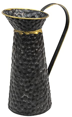 Macosa CE6Y4713 Deko Kanne Metall Anthrazit Gold mit Griff 34 cm Wasserkanne Pflanzkanne Vintage Garten-Dekoration Metall-Kanne Pflanzgefäß Dekokanne