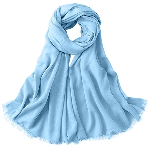 Damen Herren Viskose Langer Schal Tuch Stola Halstuch Sonnenschutz Groß Strand Schultertuch Tuch Wickeln mit Fransen Super Weich Komfort für Frühling Einfach Basic 95×195cm - Einfarbig Hellblau #A21