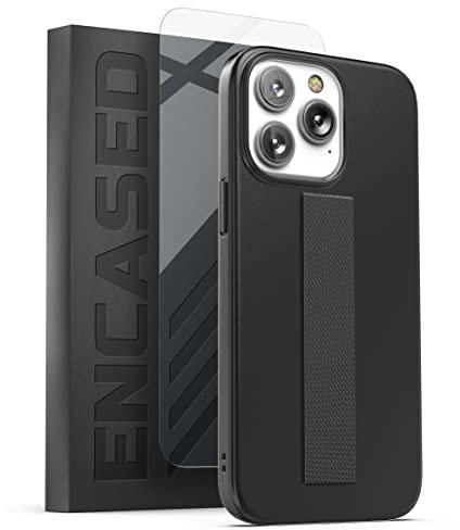 Encased Finger Loop Case Designed for iPhone 14 PRO Case with Hand Strap Phone Holder and Screen Protector (Black)