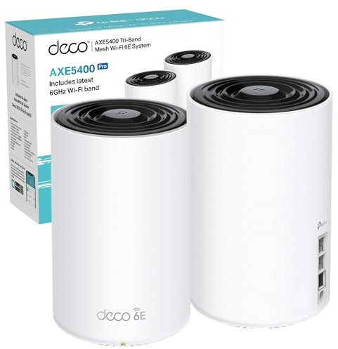 TP-Link Deco XE75 Pro(2-pack) AXE5400Mbps Wi-Fi 6E WiFi Mesh System, 2.5 Gbps Port, True Tri-Band Speed, AI-Driven WiFi Booster Router, Covers 500m2, 8K Streaming, Gaming Routers, Easy Setup