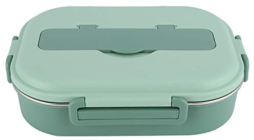 Cyrank Contenedores de almuerzo de acero inoxidable para niños, cajas Bento para estudiantes, contenedores de almuerzo con compartimentos Contenedor de control de porciones de acero inoxidable(verde)