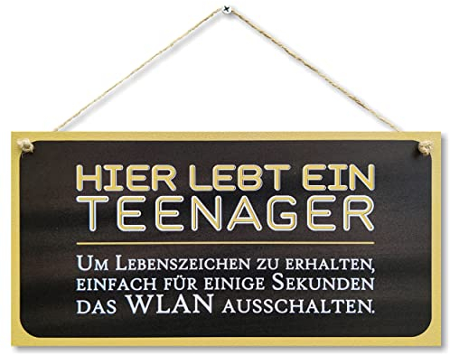 CARISPIBET Hier lebt ein Teenager Wohndeko Schilder dekorative Willkommensschilder Hausdekoration Geschenkschilder Türschilder Wanddekoration 15x30cm