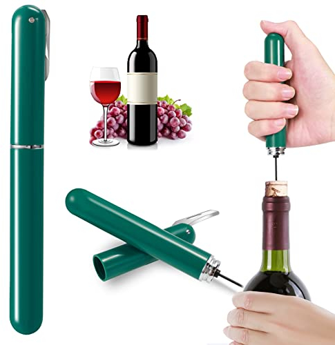 Luftdruck Weinöffner mit Folienschneider, Verbesserter Tragbare Taschenluftpumpe 2 in 1 Korkenzieher Weinflaschenöffner, 7s Schnelle Flaschenöffnung, Geschenke für Weinliebhaber, Grün