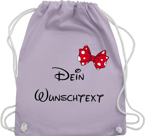Turnbeutel Rucksack - Aufdruck selbst gestalten - Spardose Wunschtext Schleife I - Unisize - Pastell Lila - stoffbeutel kindergarten wechselsachen beutel individuellem schriftzug freundin