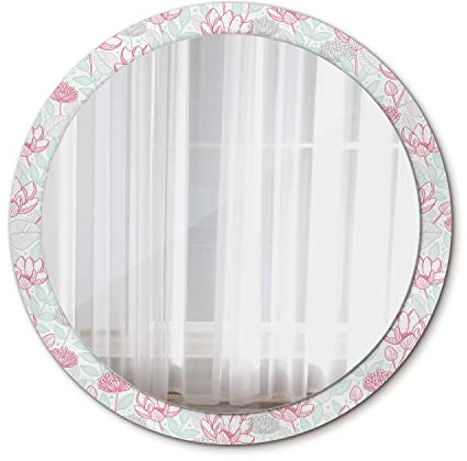 Tulup Ø 100 cm Bedruckter Spiegel Motiv des Spiegels An Der Wand Print Designer-Spiegel - Blumen