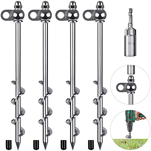 SELEWARE Ancoraggi a terra da 30,5 cm, 4 picchetti per tende resistenti, facili da installare e riutilizzabili con trapano, per tende da campeggio trampolini capannoni set altalena fissaggio animali