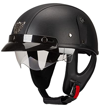 Deutsche Leder Motorrad Halbhelme Retro Halbschalenhelm Jet Helm mit Visier+Brille Schnellverschluss Schnalle für Cruiser Chopper Biker Moped ECE-Zulassung G,XL