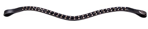 QHP Stirnriemen Stirnband Leder Menton Strasssteine (Pony, schwarz)
