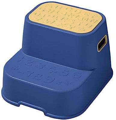 Baoblaze Tritthocker, Zwei-Stufen-Hocker, rutschfester, stabiler, leichter Doppel-Tritthocker für Kleinkinder, tragbarer Fußhocker, für Wohnzimmer mit, Blau