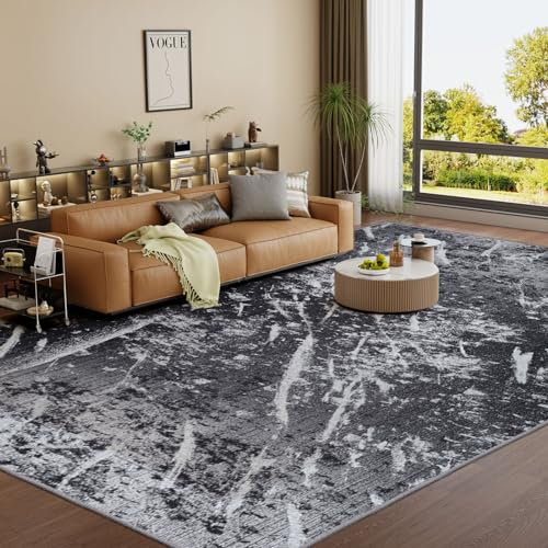 Vamcheer Machine Washable Rugs for Living Room - Modern Soft Faux Short Pile Area Rugs for Bedroom Dining Room Abstract Carpet for Office Kitchen Non Slip Non Shedding, 120x170CM, Black