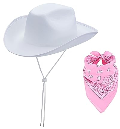 Qianderer Cowboyhut mit Bandana – Federboa-Cowgirl-Hut für Damen und Herren, Junggesellinnenabschied, Halloween, weiß, Einheitsgröße
