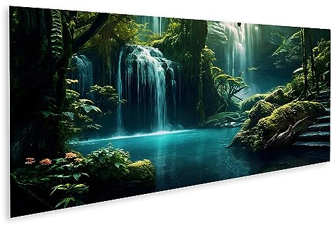 islandburner Prime Bild auf Leinwand Wasserfall im Dschungel Fantasielandschaft Bilder Wandbilder Poster