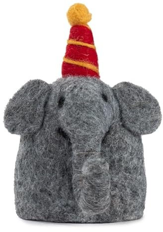 ETC Baden Import dekorativer witziger Eierwärmer Grauer Elefant mit lustiger Zirkusmütze (2)