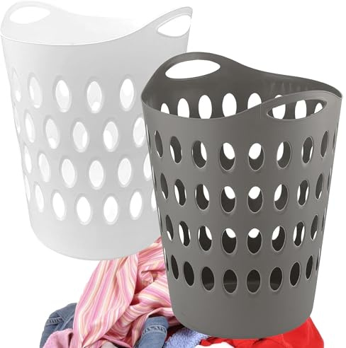 Large Tall Lightweight Plastic Flexi Laundry Baskets Grey or White | Flexible Washing Clothes Storage Hamper Bin (1, Grey)
