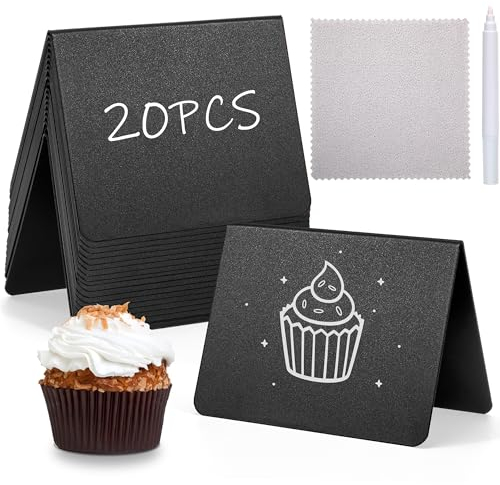 Mini Kreidetafel Set, 20 Stück Kreidetafel Kleine Tafeln zum Beschriften, Schwarz Preisschilder Aufsteller In V-Form, Kunststoff Buffet Schilder mit Stifte für Bäckerei, Party, Hochzeit