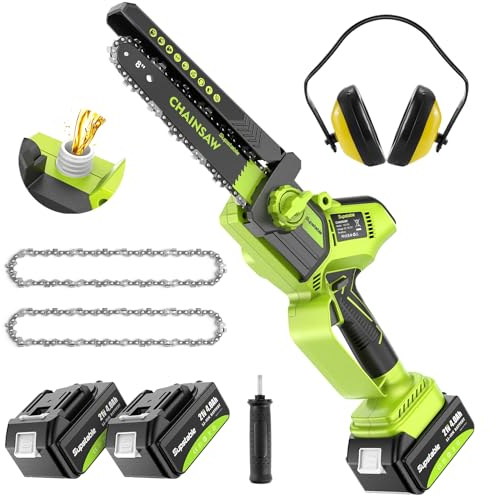 Mini Tronçonneuse à Batterie 8000mAh, Supstable 8 Pouces pour l'Élagage avec Protection Auditive, Lubrification Automatique de la Chaîne et Ajustement de Chaîne sans Outils, Compatible avec Makita 18V