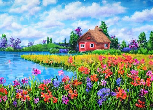 Jigsaw Puzzles for Adults 1000 Pieces jigsaw puzzles 1000 Piece for adults Natural Landscape Educational Games Home Decoration Puzzles (Beautiful Flowers Cottage)